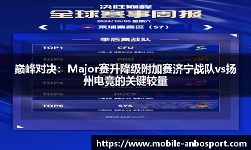 巅峰对决：Major赛升降级附加赛济宁战队vs扬州电竞的关键较量